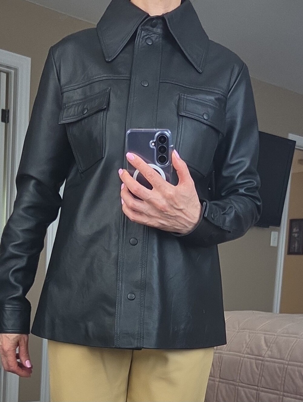 REMAIN  BIRGER CHRISTENSEN ROSALLE  Black Leather Button-Front shirt (wore once)